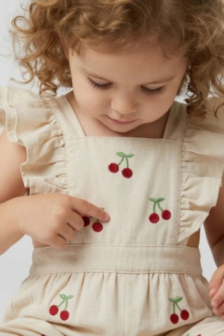 Cantoy Yazlık Fırfır Detaylı Kirazlı Bebek Tulumu Krem