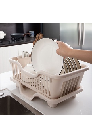 Springsun Ev Kullanıma Plastik Tek Katlı Tabak Kurutma Rafı, Japon Tasarım, Orta Açık Süzme Özelliği, Mutfak Gereçleri Depolama, Açık Renk Diğer