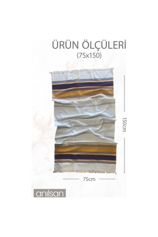 Mavi Sarı Çizgili Plaj Havlusu %100 Pamuk 75x150 Beyaz - Mavi