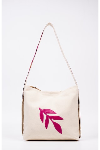 Fabric Craft Bag Omuz Çanta Kanvas Motifli Krem - Pembe