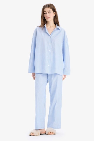 DeFacto Çizgili Pijama Yaka Poplin Pijama Üstü-Fall in Love E3113AX25SPBE747