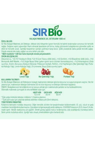 Sır Bio Bitkisel Özlü Jel Bulaşık Makinesi Deterjanı 1 L