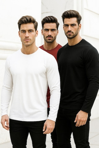 Rich Erkek Siyah-beyaz-kırmızı 3'lü Paket Basic Uzun Kollu Body Siyah-beyaz-kırmızı