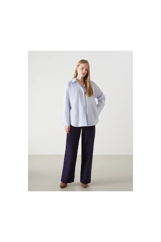 LC Waikiki Lcw Vision Mavi Çizgili Oversize Oxford Kadın Gömlek Blue Strıped