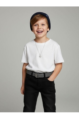 Zekids Erkek Çocuk Kemerli Gabardin Pantolon-16347 Siyah