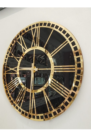 Ayna Denizi Golden Black Model Altın Siyah Renk 50 Cm Dekoratif Aynalı Duvar Saati Siyah