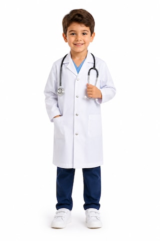 Lalvera Kız Erkek Cocuk Doktor Önlüğü, Laboratuvar Öğretmen Kıyafeti Kostümü - Çocuk Hemşire Önlük Beyaz