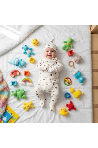 Ürünya Yenidoğan Coconut Desenli 5 Li Set - Beyaz