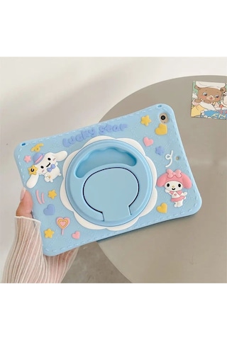 Samsung Galaxy Tab A7 Lite T220 T225 T227 Uyumlu Kedi Kılıf Askılı Standlı Eğlenceli Koruyucu Kılıf Mavi