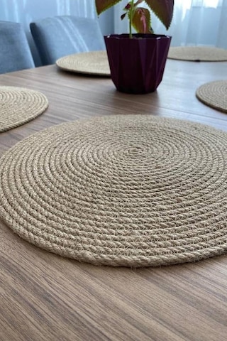 6'lı Bambu Amerikan Servis Hasır 1. Kalite Örgü Yanmaz Tabak Tava Tencere Altlığı 34 X 34 Cm Sarı