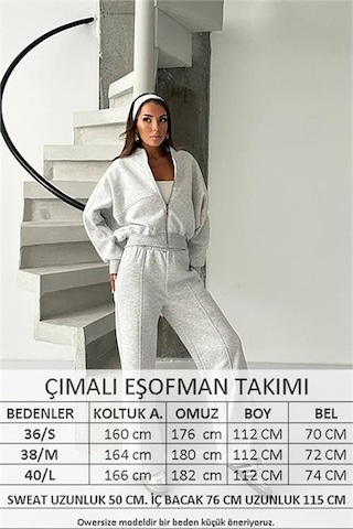 Neşeli Butik Kadın 3 İplik Şardonlu Oversize Eşofman Takımı Nbg105 Gri