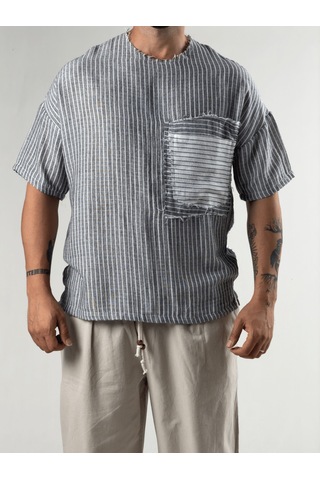 Cocopelli Siyah Çizgili Patch Bohem Erkek T-shirt Coc3289