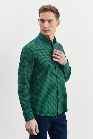 AC&Co / Altınyıldız Classics Erkek Yeşil-lacivert Slim Fit Dar Kesim Düğmeli Yaka Pötikareli Flanel Oduncu Gömlek Yeşil - Lacivert