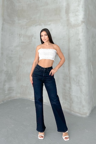 HLT Jeans Blue Black Kadın Wide Leg Jean Yüksek Bel Palazzo Likralı Esnek Kot Pantolon Jessica-2041 Blue Black