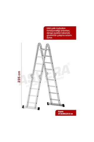 Asvera 4.7 Metre Çok Amaçlı Akrobat Merdiven - 16 Basamaklı 4x4 Katlanır Profesyonel Merdiven