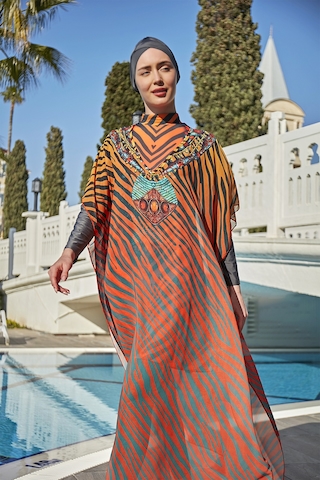 Remsa Tesettür Mayo Üzerine Tasarım Tek Kaftan Pareo 430-305 Kenya