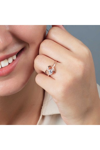 Zirkon Tektaşlı Kalp Tasarım Rose Renk 925 Ayar Gümüş Bayan Yüzük (389034567)