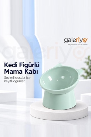 Galeriyo Kedi Figürlü Mama Kabı Yeşil Yesıl