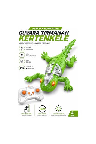 Duvara Tırmanan Uzaktan Kumandalı Oyuncak Kertenkele Duvarda Giden Kertenkele 2.4 Ghz Şarjlı Yeşil