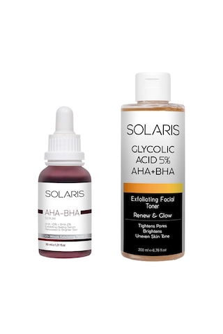 Solaris Cilt Tonu Eşitleyici Aha - Bha Aydınlatıcı Tonik 200 ML + Solaris Aha - Bha Peeling Serum 30 ML