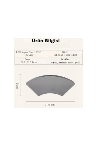 Dekoratif Masaüstü Dijital Saat Kavisli Sıcaklık Tarih Ölçen Şık Usb Aynalı Led Işıklı Alarmlı Saat Siyah