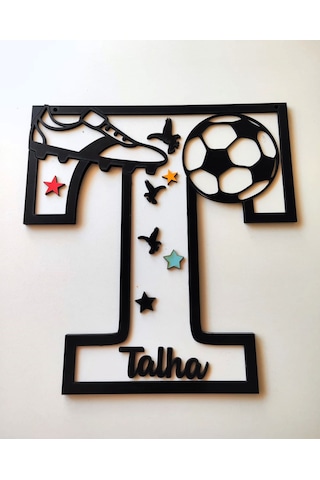 Çoçuk Odası Kapı & Duvar Süsü Kişiye Özel T Harfi Beyaz - Siyah