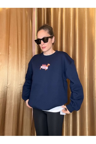 Ali Butik Lacivert Dog Nakış İşlemeli Şardonlu Sweatshirt Lacivert