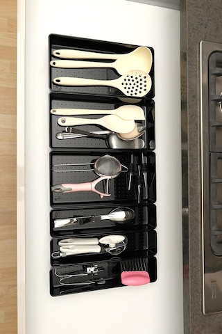 Color House Parlak Siyah Piano Black 6'li Set Modüler Çekmece İçi Kaşıklık Organizer Düzenleyici Siyah 67 X 49