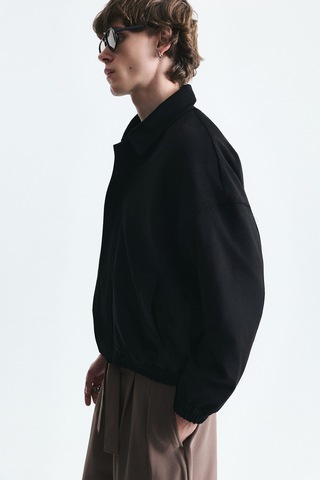 Vamos Oversize Polo Yaka Suni Süet Mont Siyah