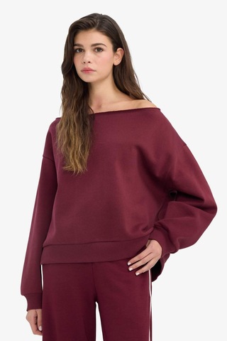 Defacto Oversize Geniş Kalıp Açık Omuz Kalın Sweatshirt G7204ax25cwbr43 Bordo-br43