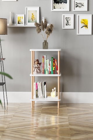 3 Raflı Ahşap Kitaplık Raf Ahşap Gazetelik Ayakkabılık -beyaz
