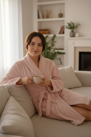 Lumor Şal Yaka Wellsoft Peluş Yumuşak Sabahlık Pudra Pudra