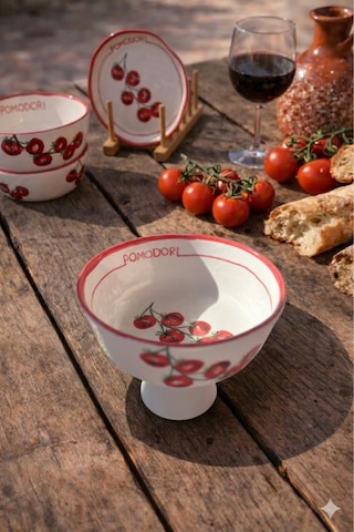 Pomodori Domates Desenli Seramik Meyvelik 17 Cm Çok Renk
