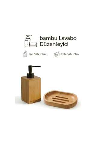 Kamptek Ahşap Atolyesinden Mutfak Sıvı Sabunluk 100 Ml Katı Sabunluk Set 2li Bej