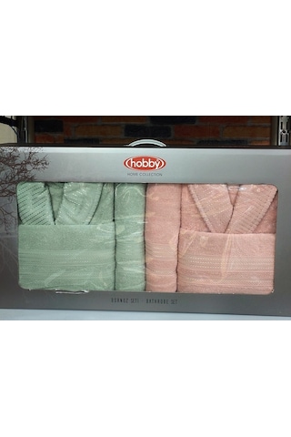 Hobby Casual 6 Parça Aile Bornoz Seti-pembe Su Yeşili