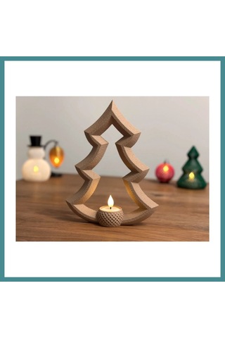 Trendexa 3d Baskı Yılbaşı Ağacı Tealight Mumluk 18 Cm Dekoratif Çam Ağacı Şamdan Yeni Yıl Masa Süsü Mac Çok Renkli