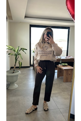 Elif Tarakçı Butik Bej Pamuklu Sweatshırt Bej - Kahverengi