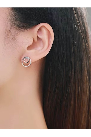 Brezza Lusso Jewelry Timeless Series Işıltılı Zarafet Halka Gümüş Kadın Küpe Seti Gümüş