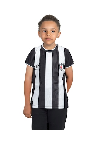Beşiktaş Lisanslı Çocuk Çubuklu Umbro Forma Siyah - Beyaz