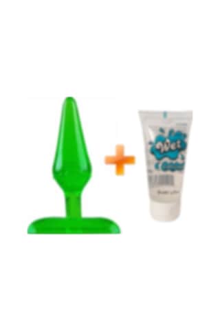 Truva Shop Süper Mini Jel Dokulu Anal Plug Yeşil + Wet Kayganlaştırıcı Jel 50 ML