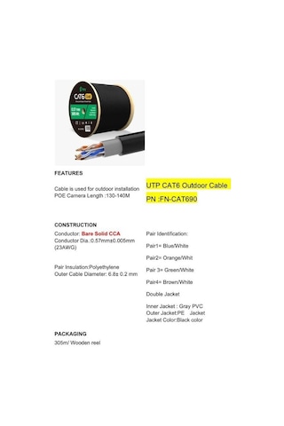 Feny Fn-cat690 305 Metre 23 Awg 0.57mm Dış Mekan Cat6 Utp Kablo Feny Fn-cat690 305 Metre 23 Awg 0.57mm Dış Mekan Cat6 Utp Kablo