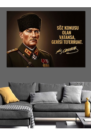 Atatürk Portresi Ve Sözü Dekoratif Kanvas - Mdf Ahşap Tablo