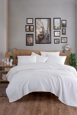 Ecocel Pike Örtü Battal King 230x240cm Karde Beyaz Beyaz