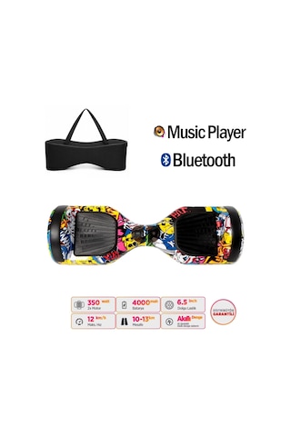 Citymate Elektrikli Kaykay Hoverboard Bluetooth Hoparlörlü 6.5 İnç Grafiti D01 +Çanta