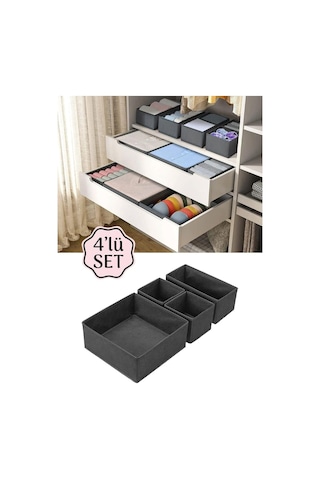 4'lü Katlanabilir Çekmece Düzenleyici Organizer Seti, Çekmece İçi Çamaşır Organizer Kutuları, İç Çamaşır Çok Renkli
