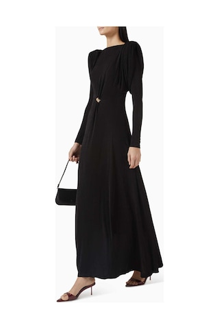 Eegen Studio Diva Maxi Elbise - Puf Kollu, Derin U Yırtmaçlı, Twinkle Knit Kumaş Siyah Kod 008520