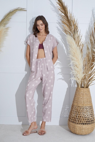 Sevim Kadın Kısa Kol Önden Düğmeli Pudra Pijama Takım C1t2n951 001