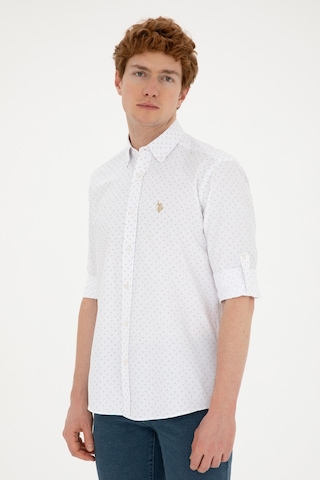 U.S. Polo Assn. Erkek Taş Baskılı Beyaz Gömlek 50288655-VR049