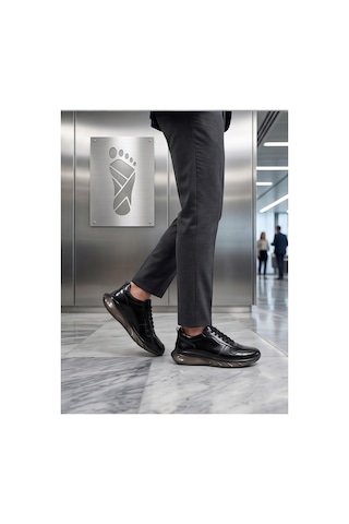Crc Ayakkabı Premium Hakiki Deri Siyah Erkek Comfort Sneaker Bağcıklı Ayakkabı