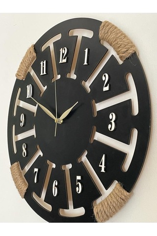 Ümra Lazer Rakamlı Ahşap Dekoratif Duvar Saati 40x40 Cm Siyah